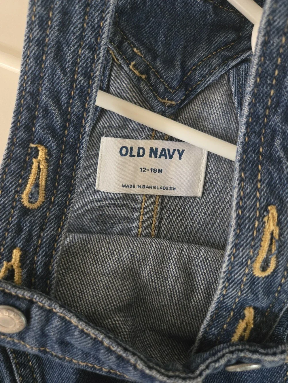 Old Navy Dark Blue Denim Overall Dress with Heart Patch 12-18M